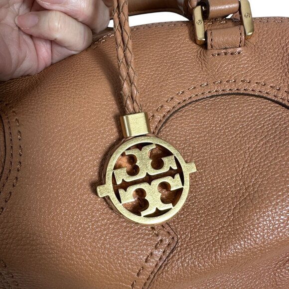 Tory Burch AMALIE Camel Satchel Shoulder Bag Pebbled Leather Beige Dust Bag - Picture 10 of 16